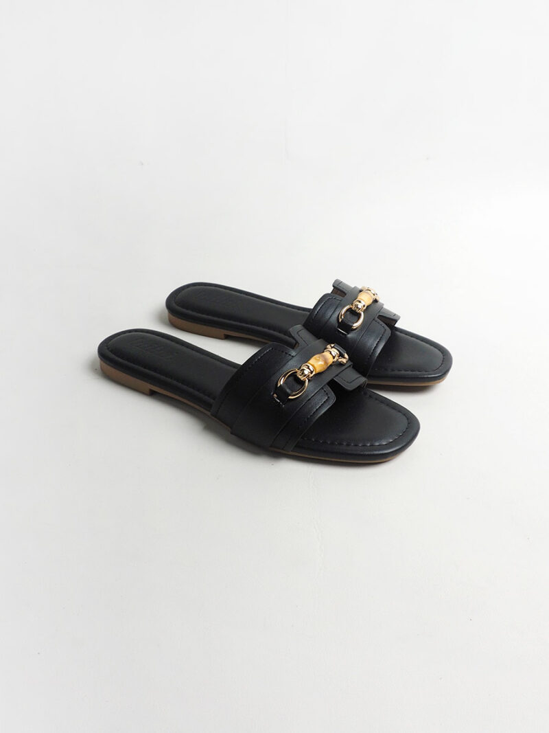 BAMBINA bamboo buckle flat sandals BLACK