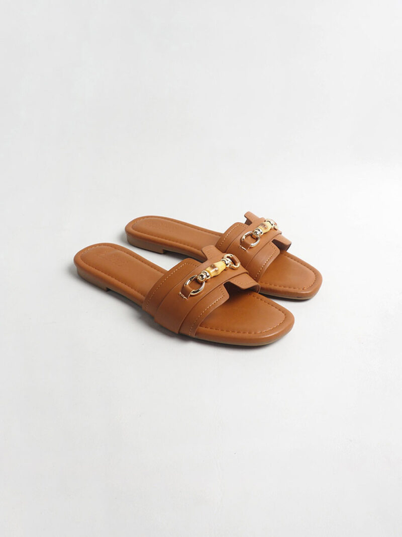 BAMBINA bamboo buckle flat sandals CARAMEL